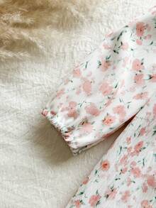 SHEIN Vintaside Kids Baby Girl Sweet Ditsy Floral Puff Sleeve Peter Pan Collar Dress, Autumn