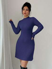 Selianne 修身罗纹针织毛衣连衣裙，圆领 - 寶藍色 - 查看 5