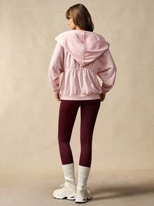 VARSIVA Women's Pink Hooded Slim Fit Drawstring Zipper Casual Long-Sleeve Sports Jacket. - Pink - View 6