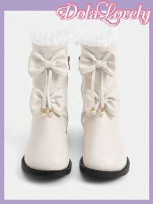 Dola Lovely Women's Fashion Versatile Mid-Calf Boots With Bow Decor Valentine's Day - White - View 2