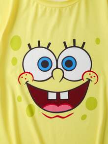 SpongeBob SquarePants | SHEIN Women's Cute Cartoon Pattern Loose Fit Batwing Top And Shorts Pajama Set, Summer