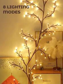 Teckwe 树枝灯，8种照明模式，柔软灵活的柳枝灯，适合室内客厅和卧室装饰、氛围照明、派对、聚会、生日礼物、万圣节和圣诞节装饰灯。 - 棕色 - 查看 2