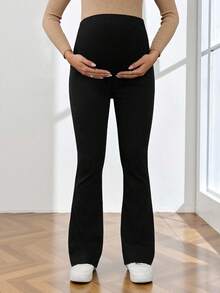 SHEIN Women's High Waist Flare Casual Versatile Jeans Winter Christmas New Year Thanksgiving Commuting Vacation Graduation Chic Y2k Cute Streetwear Coquette Party Wedding Elegant Business Casual Woman Stylish Black Maternity Bell Bottoms Supportive High Waist Flare Pants For Expecting Mothers High Waist Belly Support Maternity Pants Multi-Occasion Maternity Pants Simple Stretch Design All-Day Comfort Maternity Pants - Black - View 7