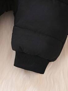 SHEIN Playful Pals 1 件装男婴连帽纯色连体裤，柔软舒适休闲风格，适合秋冬季户外、旅行、日常穿着 - 黑色 - 查看 4