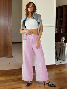 SHEIN EZwear 粉色条纹编织女裤