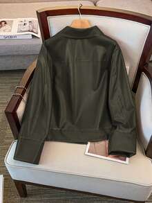 GlowEve CURVE Áo khoác ngắn tay dài cỡ lớn dành cho nữ, Áo khoác mô tô ngắn thời trang đa năng, thường ngày, thích hợp mặc hàng ngày, giúp thon gọn - màu xanh lá - Xem 2