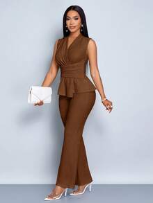 SOLERSUN Elegant Workwear Waist-Cinching Suit - Coffee Brown - View 6