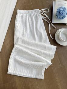 CovetEZ Quần ống rộng thường ngày họa tiết da báo trắng cỡ lớn có dây rút - trắng - Xem 4