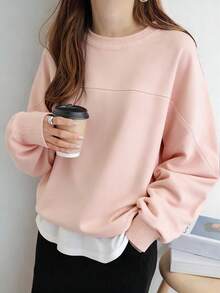 FRIFUL 女士宽松插肩袖圆领卫衣 - 粉色 - 查看 2