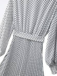 GlowEve CURVE 大码秋季休闲优雅收腰复古波点长袖连衣裙 - 黑與白 - 查看 6