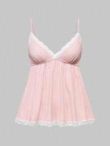 ROMWE 女士罗纹蕾丝吊带背心和短裤休闲睡衣套装，情人节礼物