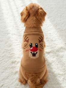 PETSIN 1 pieza Suéter navideño para mascotas, diseño clásico de reno en patrón de jacquard, cuello alto, elástico y cómodo, para gatos y perros - Multicolor - Ver 4