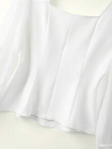 GlowEve CURVE Plus Size Women's Elegant Collared Chiffon Patchwork Long Sleeve Cinched Waist Blouse, Autumn/Winter