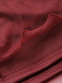 DAZY 女士优雅派对纯色亮片网纱拼接喇叭袖连衣裙 新年圣诞节嘉年华闪亮连衣裙 - 酒紅色 - 查看 8