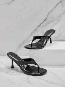 SHUZIA Dép xỏ ngón đế cao thời trang nữ đa năng hàng ngày - màu đen - Xem 6