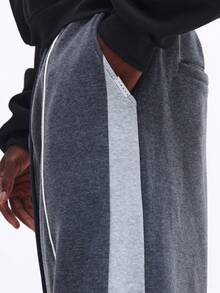 SUMWON Pantalones de chándal holgados con paneles laterales de corte y costura en tono blanco, detalle de ribete, cintura con cordón, pantalones casuales de estar por casa lisos - Multicolor - Ver 7