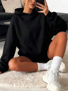 INAWLY 加大码中国龙印花连帽衫，适合冬季 - 黑色 - 查看 2