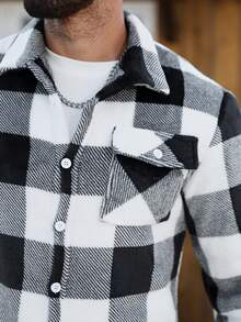 Manfinity CasualCool 男士格子印花口袋前开襟纽扣休闲长袖衬衫 - 黑與白 - 查看 7