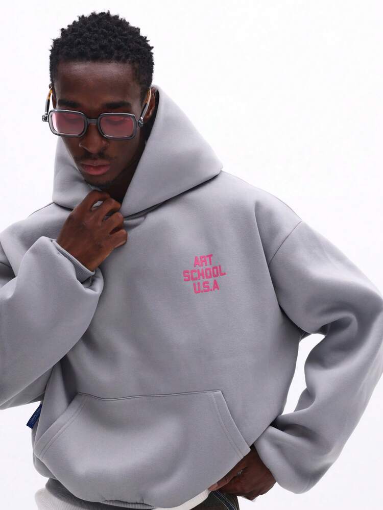 Grey Hoodie With Back Text Print
