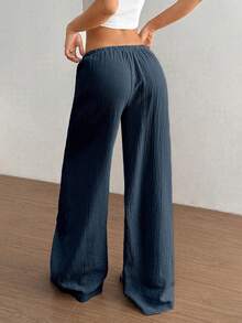 Flirla 女款超低腰休闲棉质直筒裤 - 藏蓝色 - 查看 2