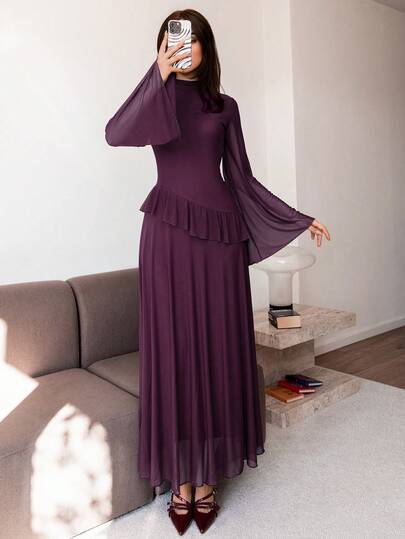  Siren Gaze Valentine's Day Christmas Party Dress  Party Top For Women Women's Dress Modest Fashion New Linen Long Dress For Women, Split Pleated Waist A-Line Dress, Elegant Long Dress, Sun Dresses For Women Holiday Wear, Imitation Linen Flowing Long Dress, Women's Elegant Flare Sleeve Ruffle Hem Dress, Autumn Spring Modest Dress Long Sleeve Elegant Dress Purple Elegant Dress Women