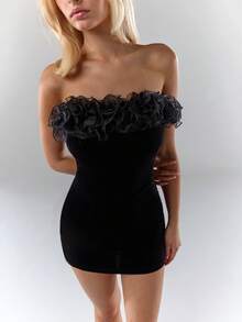 Glamine Vestido mini sexy sin tirantes para fiesta de mujer - Burdeos - Ver 1