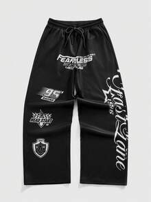ROMWE MEN Street Life Men's Digital Character & Motorcycle Graphic Long Sleeve T-Shirt And Pants Set - Black and White - View 10
