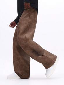 SUMWON 阔腿麂皮裤 高腰宽松休闲裤 秋冬时尚单品 舒适宽松裤 - 卡其色 - 查看 5