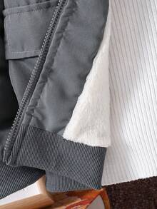 SHEIN Vacaura 男大童字母拼貼細節泰迪熊襯裡連帽夾克