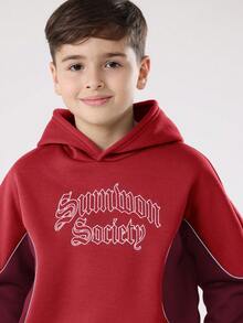 Áo hoodie dài tay SUMWON cho bé trai, in chữ kiểu Gothic, thích hợp mặc mùa đông, phong cách đường phố, đi nghỉ mát. - Màu Đỏ Sâu - Xem 3