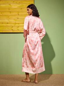 Felipe Marques Women's Floral & Bird Print Long Sleeve Robe, Casual Loungewear - Pink - View 2