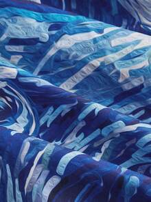 SHEIN MOD 1pc 女士梵高“星夜”印花蓝色连衣裙（不含白色内衬衬裙），复古宫廷风泡泡袖，艺术系列