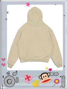 ROMWE MEN Paul Frank X ROMWE Men's Casual Monkey Print Loose Fit Hooded Sweatshirt, Autumn - Apricot - View 2