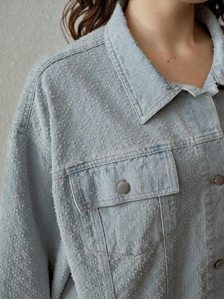 PLUS LIGHTWEIGHT WASHED DENIM JACKET, JACQUARD WEAVE, LIGHT BLUE, SPRING/SUMMER