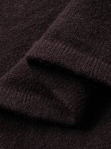 Dazy-Less Bộ đồ nữ thường ngày đơn giản, màu trơn, cổ bẻ, tay cánh dơi gồm áo cardigan và chân váy len, thích hợp cho việc đi làm, mùa thu/đông, phong cách công sở thường ngày. - màu nâu - Xem 7