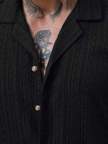 Manfinity RSRT 2 Pcs/Set Men's Solid Color Button-Down Hollow Shirt And Shorts Set, Vacation Solid Color Husband Casual Wear, Suitable For Vacation, Seaside Beach, Daily Leisure,Summer Wear Sets For Men Men Shirt Co Ords Men Outfits 2 Pieces, Cozy Outfits