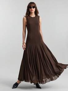Ontre 2026 Frühling/Sommer Neue Damenmode, Business Lässig Vintage Elegant Vielseitig Basics, Nashville Bekleidung, Valentinstag Outfit, Einfarbiges Träger Camisole für Damen, Stadtverkehr, Business Lässig Damenbekleidung, Hochzeitsgast, Satin Maxikleid in Zartrosa, Damen Strick Strukturiertes Rundhals Khaki Elegantes Abendkleid, Abschlussfeier - Khaki - Übersicht 4