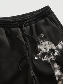 ROMWE MEN Street Life Men's Anime Skeleton Print Drawstring Waist Loose Casual Pants - Black - View 3
