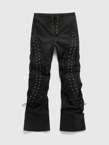 ROMWE MEN Street Life Men's Distressed Eyelet Lace-Up Flared Jeans - Black - View 1