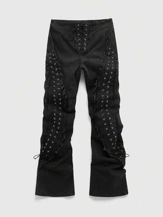 Street Life Jeans a zampa d'elefante con occhielli e lacci, effetto consumato, da uomo