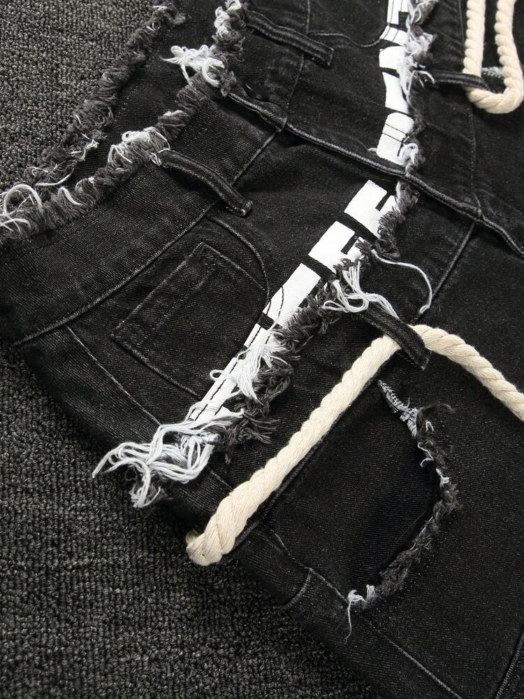 Manfinity EMRG Men's Fashion High Waist Belt Loop Straight Loose Fit Jeans - Black - View 10