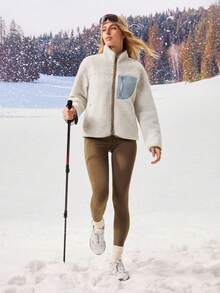 OutZeal 女士柔软保暖抓绒立领口袋拉链外套户外抓绒徒步露营秋冬季 - 米色 - 查看 5