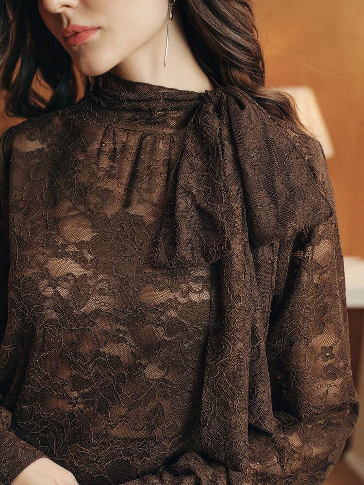 Elegant Fashion New Year Christmas Party Date Night Lace Puff Sleeve Vintage Blouse For Women, Autumn/Winter