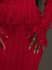 NYA SZN Dress Knit Fringe Bold Sexy Classy ModestY2K Vintage Look Suitable For Commuting Oufits For Women - Red - View 4