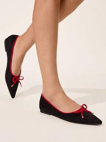 CUCCOO CHICEST Giày bệt đi làm thời trang và thanh lịch dành cho nữ có trang trí nơ mũi nhọn - màu đen - Xem 8