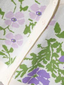 少女百搭时尚紫色花卉针织开衫 - 复古花卉提花，长袖，适合秋冬季节，柔软舒适，时尚百搭，适合日常穿着、节日庆典、外出游玩、旅行度假、居家穿着以及返校季。花卉开衫毛衣，纽扣长袖花卉衬衫，夏季外套 - 杏色 - 查看 4