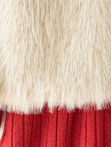 2 件套女童秋冬新款 2025 韩版风格套装，毛绒罗纹红色圆领泡泡袖串珠毛衣裙和长款毛绒开襟羊毛衫搭配蝴蝶结背心，优雅时尚的装扮 - 彩色 - 查看 7