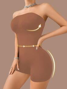 SHEIN 1 pieza Body moldeador de cintura sin costuras para mujer, control de abdomen, levantamiento de glúteos - Café integral - Ver 4