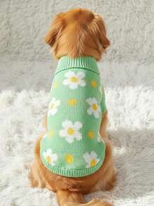 PETSIN 1pc Christmas Pet Sweater, Cat And Dog Winter Flower Print, Warm Pet Clothes - Multicolor - View 3