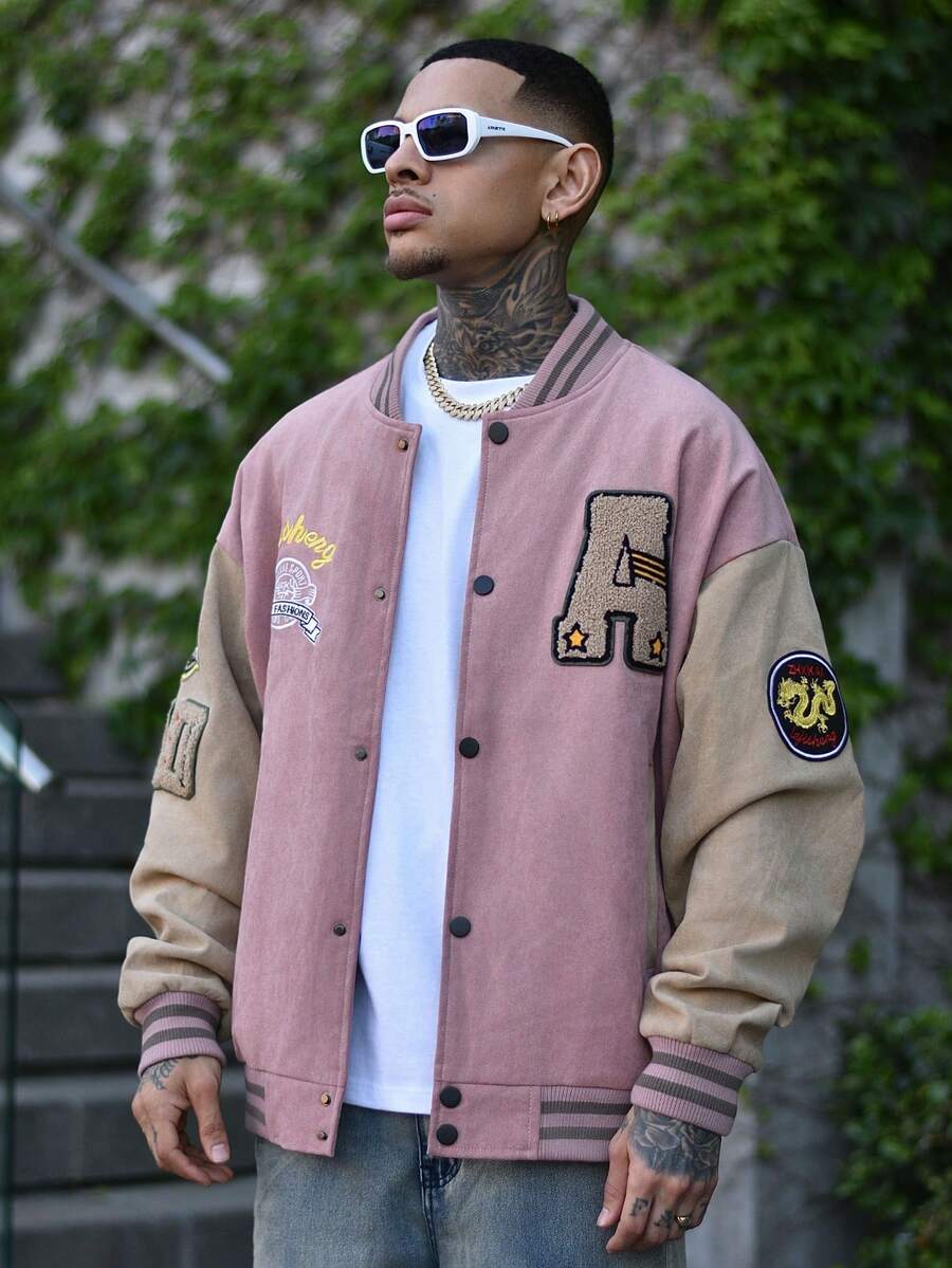 Devon Thys 男士春秋棒球服，休闲情侣款夹克 - 粉色 - 查看 1